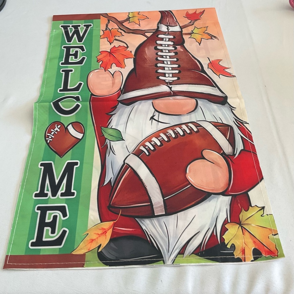 Fall Gnome Welcome Garden Flag with Football